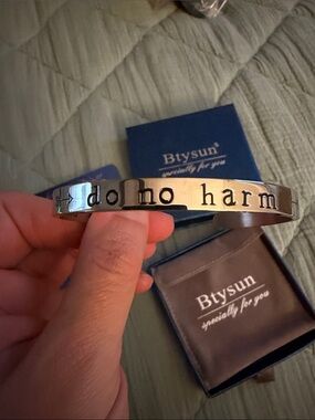 Silver Inspirational Cuff Bracelet — 'Do No Harm….But Take No 💩’
